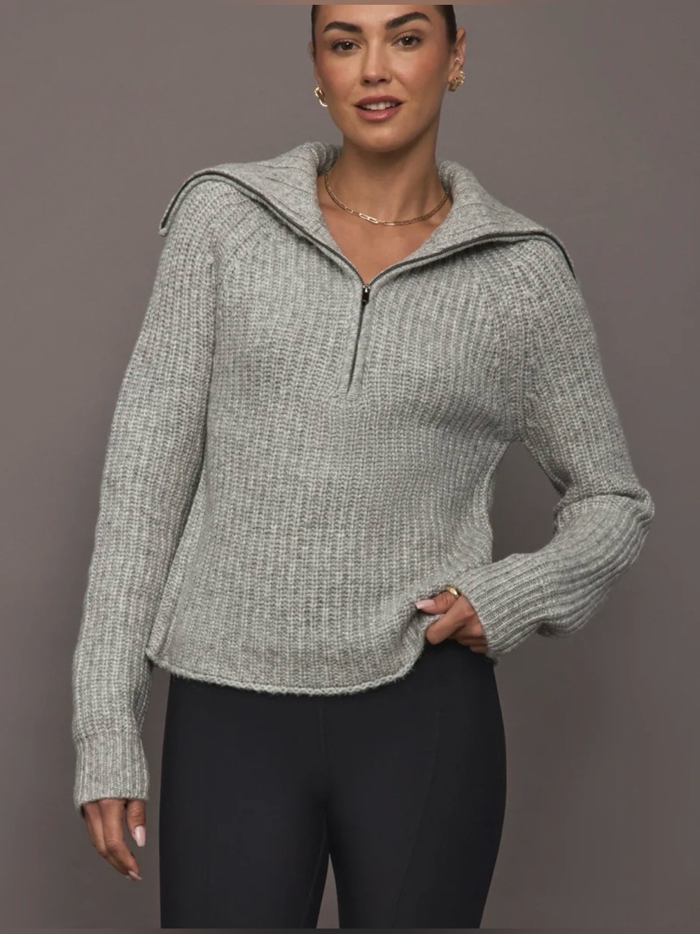 ONA New York Tokyo Grey Wool Alpaca Ribbed Knit Half Zip Sweater Pullover XS